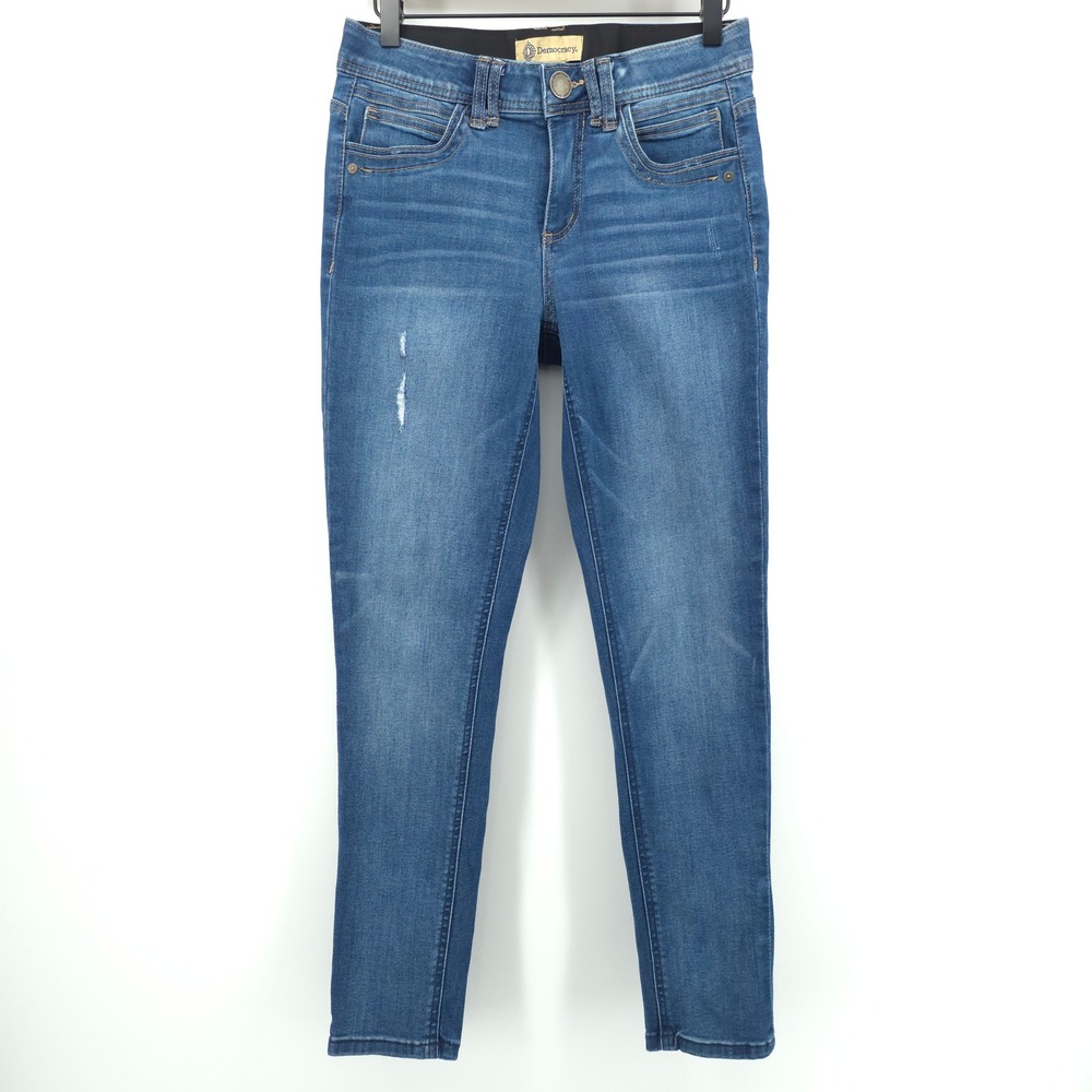 Democracy Womens Jeans Ab Solution Skinny 4 Blue Distressed Stretch Denim